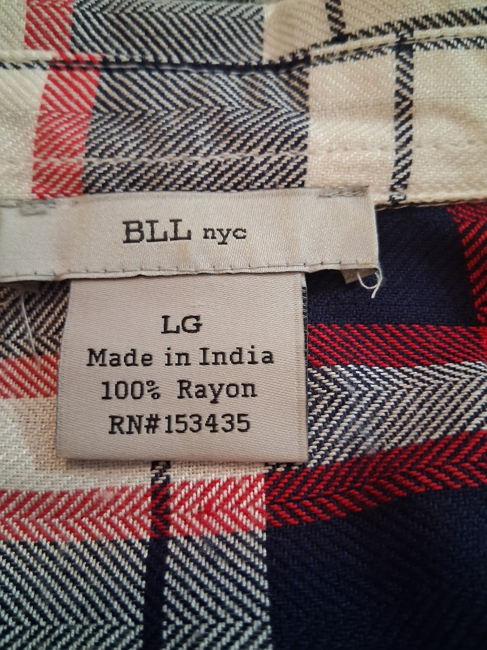 Bll nyc Plaid Button-Front Long Sleeve Shirt Dress in Navy, Red, White. - Picture 6 of 6